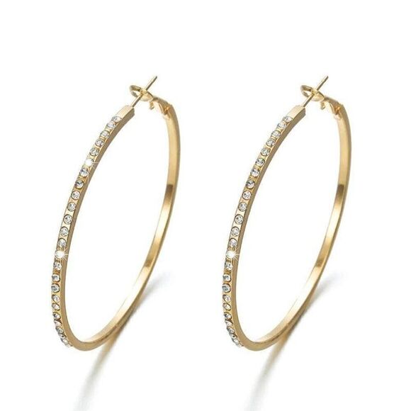 Large Ring Earrings Encrusted with Simple Fashion faux Diamond - Picture 1 of 10